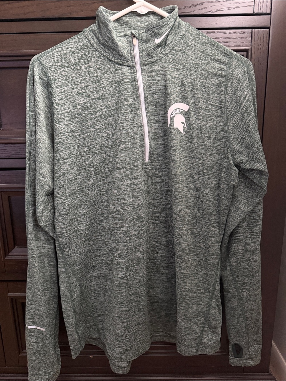 Nike Dri-Fit Women’s Heather Green Quarter-Zip with Spartan Logo